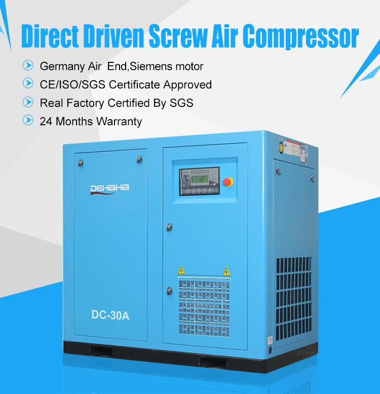 22kw 30HP 3.2~3.7m3/Min Industrial Electric Stationary Direct Driven Oil Injected Screw Air Compressor