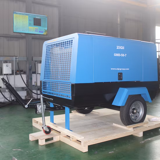 Tragbarer, öleingespritzter, robuster 185 cfm 375 cfm 750 cfm 900 PCM 1600 cfm dieselmotorgetriebener Rotationsschrauben-Luftkompressor mit Rädern für Presslufthämmer